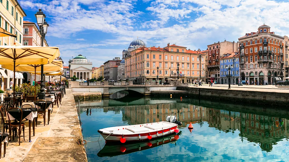 Trieste with canals and restaurants